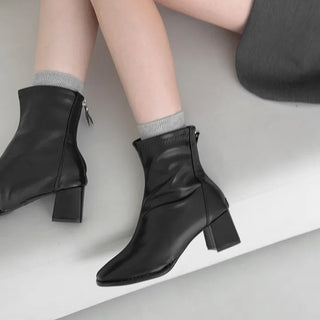 Back Zipper Square Platform Ankle Boots Long -2465&2466