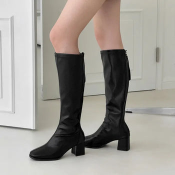 Back Zipper Square Platform Ankle Boots Long -2465&2466