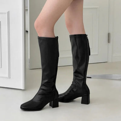 Back Zipper Square Platform Ankle Boots Long -2465&2466