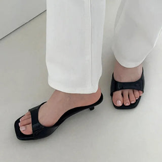 Square Patent Kitten Heel Mule Sandal Heel