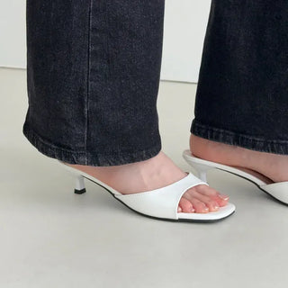 Square Patent Kitten Heel Mule Sandal Heel