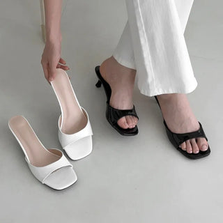 Square Patent Kitten Heel Mule Sandal Heel