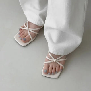 Color Twisted Strap Square Silver Mule Sandal Heel