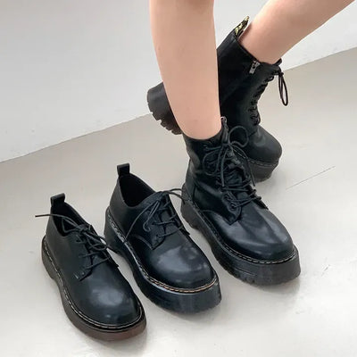 Type Stitch Oxford Platform Loafers Lace-up Boots -0007&0008&0009
