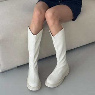 Western Rounded Toe Back Zipper Platform Heel Mid-Length Boots -2451&2452