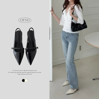 Stiletto Mary Jane Slingback Low Heel Mule