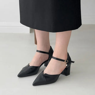 Mary Jane Asymmetrical Cut Strap Stiletto Heel Pumps