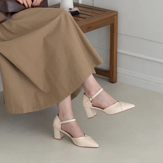 Mary Jane Asymmetrical Cut Strap Stiletto Heel Pumps