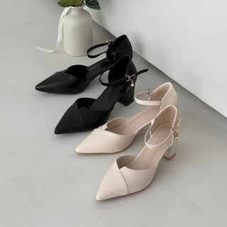 Mary Jane Asymmetrical Cut Strap Stiletto Heel Pumps