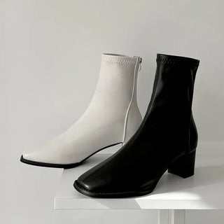 Square Spandex Platform Ankle Boots