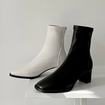 Square Spandex Platform Ankle Boots