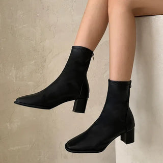 Square Spandex Platform Ankle Boots