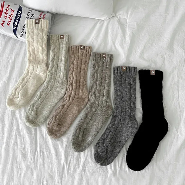 Cable Knit Wool Leg Warmer Socks