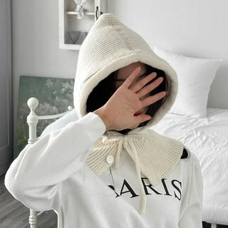 Ribbed Thick Hooded Drawstring Balaclava