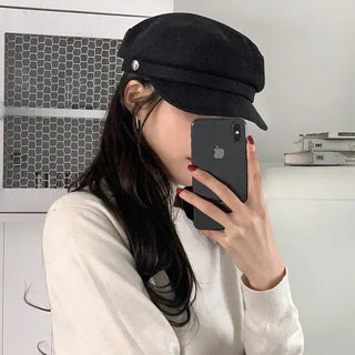 Side Golden Pendant Wool Beret Hunting Cap Baker Hat