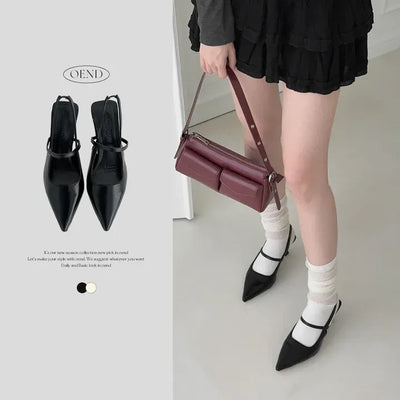Stiletto Mary Jane Strap Slingback Kitten Heel Shoes