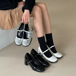 Square Mary Jane Patent Shoes Platform Loafers