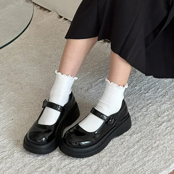 Patent Patent Rounded Toe Mary Jane Platform Loafers