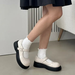 Patent Patent Rounded Toe Mary Jane Platform Loafers
