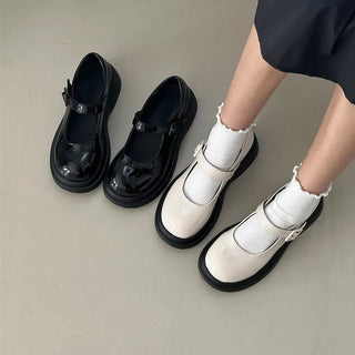 Patent Patent Rounded Toe Mary Jane Platform Loafers