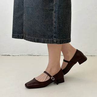 Square Leather Mary Jane Loafers