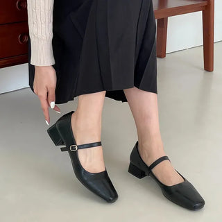 Square Leather Mary Jane Loafers