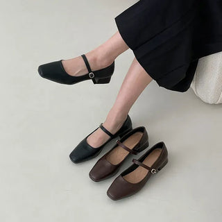 Square Leather Mary Jane Loafers