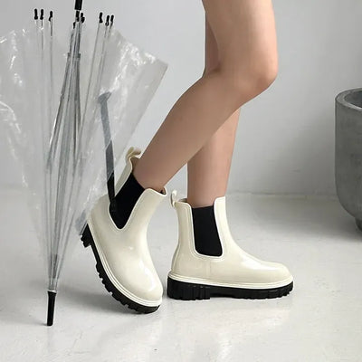 Chelsea Side Banding Chunky Outsole Mid-Length Rain Boots