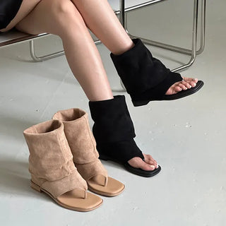 Suede Folding Buckle Strap Flip-flop Boots