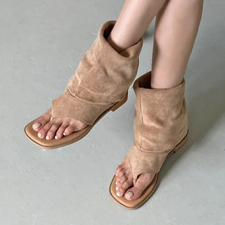 Suede Folding Buckle Strap Flip-flop Boots