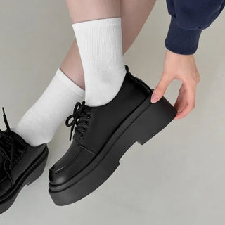 Round Shape Lace-up Platform Glossy & Leather Loafers