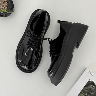 Round Shape Lace-up Platform Glossy & Leather Loafers