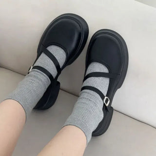 Rounded Toe Diagonal Strap Block Heel Mary Jane Loafers