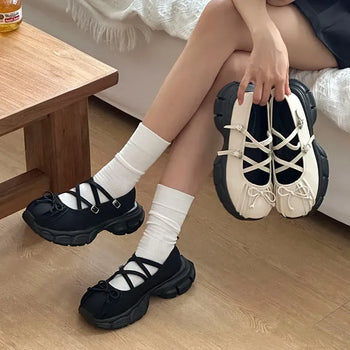 Ribbon Round-Toe Mary Jane Sneakers Platform Loafers