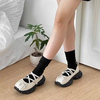 Ribbon Round-Toe Mary Jane Sneakers Platform Loafers