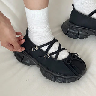 Ribbon Round-Toe Mary Jane Sneakers Platform Loafers