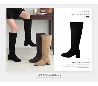 Square Back-Cut Zipper Platform Long Boots