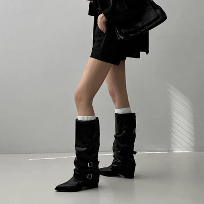 Stiletto Shirred Warmer Buckle Platform Long Boots