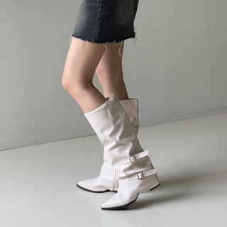 Stiletto Shirred Warmer Buckle Platform Long Boots