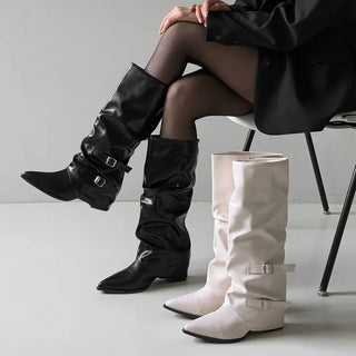 Stiletto Shirred Warmer Buckle Platform Long Boots