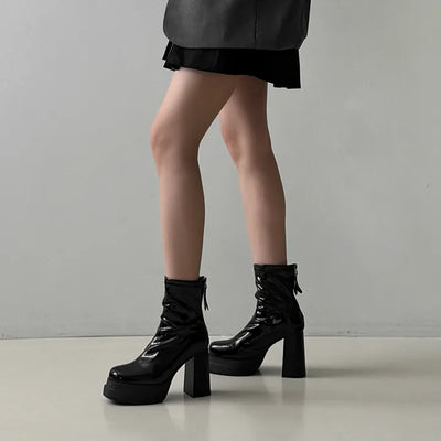 Platform Patent Leather Block Ankle Boots