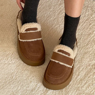 Rounded Toe Suede Shearling Platform UGG Fur Slippers