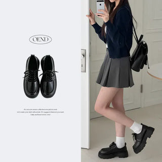 Round Oxford Lace-up Chunky Platform Loafers