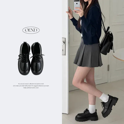 Round Oxford Lace-up Chunky Platform Loafers