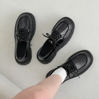 Round Oxford Lace-up Chunky Platform Loafers