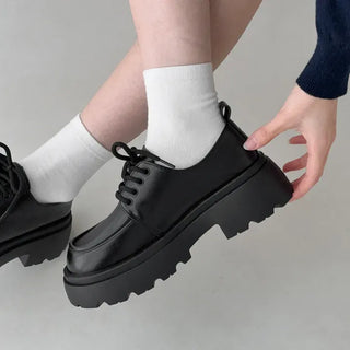 Round Oxford Lace-up Chunky Platform Loafers