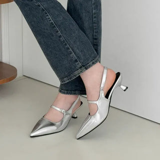 Stiletto Buckle Strap Kitten Heel Slingback Heel Shoes