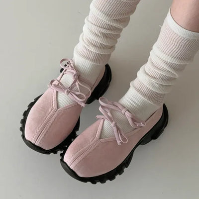 Suede Mary Jane Ribbon Sneakers Loafers