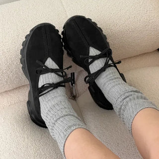 Suede Mary Jane Ribbon Sneakers Loafers