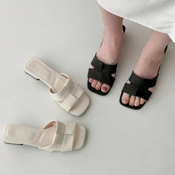 Square Weaving Strap Platform Mule Sandals Slippers
